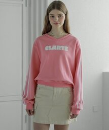 Lossy Line Point V-Neck Sweatshirt_pink