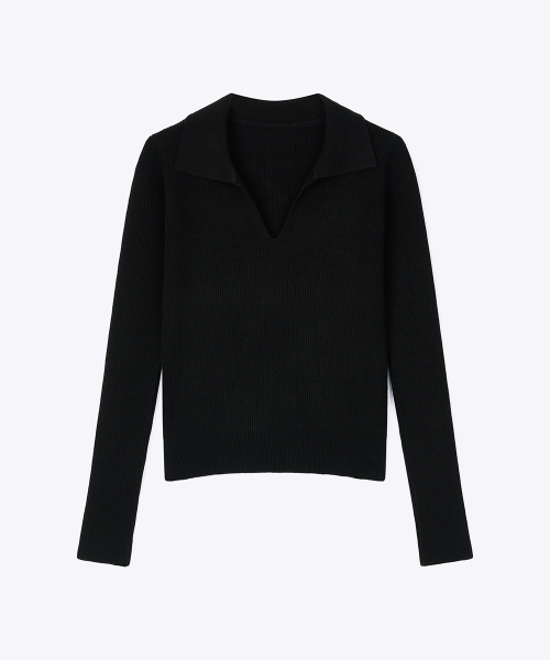 320SHOWROOM(320ショールーム)の「Collar V-Neck Ribbed Knit Sweater Black(ニット/セーター・レディース・ブラック・FREE)」の3枚目の写真