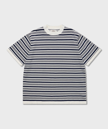 AMFEAST（アンフィースト）の「70年代マルチストライプコットンニットネイビー（Tシャツ/カットソー）」
