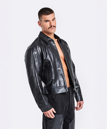 Bulky Leather Jacket - Black