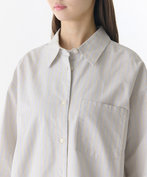 MUSINSA STANDARD WOMAN（ムシンサスタンダードウーマン）の「ウィメンズマルチストライプオーバーサイズオックスフォードシャツ[ライトベージュ]（シャツ/ブラウス・レディース・その他・SMALL/MEDIUM/LARGE/X-SMALL）」の7枚目の写真