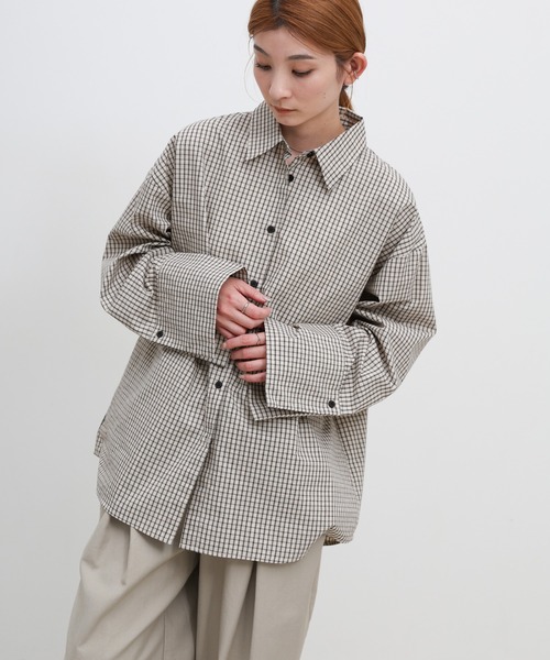 select MOCA（セレクトモカ）の「ビックカフスグラフチェックシャツ（シャツ/ブラウス・レディース・ブラック/アイボリー・FREE）」の2枚目の写真