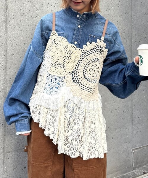 エシンタ　ミリタリーレースキャミ etsinta（エシンタ）の「【etsinta】ミリタリーレースキャミ（シャツ