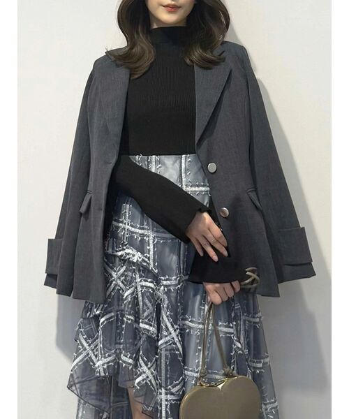 MERCURYDUO（マーキュリーデュオ）の「【セットアップ着用可】フィットアンドフレアジャケット（テーラードジャケット・レディース・チャコールグレー/アイボリー・MEDIUM/SMALL）」の4枚目の写真