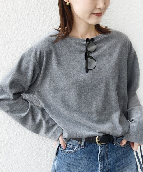 SHIPS（シップス）の「〈手洗い可能〉コットン ベロア ボートネック ロング スリーブ プルオーバー（Tシャツ/カットソー・レディース・ネイビー/ライトグレー/ピンク・ONE SIZE）」の9枚目の写真