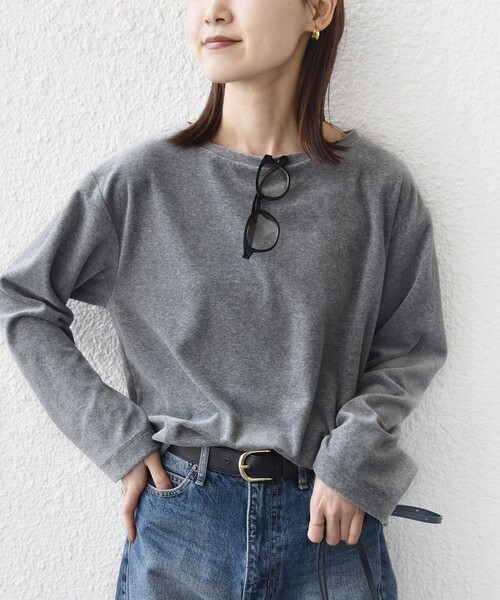 SHIPS（シップス）の「〈手洗い可能〉コットン ベロア ボートネック ロング スリーブ プルオーバー（Tシャツ/カットソー・レディース・ネイビー/ライトグレー/ピンク・ONE SIZE）」の8枚目の写真