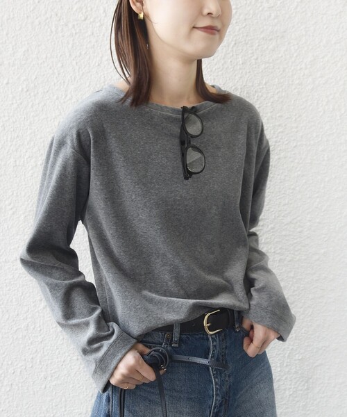 SHIPS（シップス）の「〈手洗い可能〉コットン ベロア ボートネック ロング スリーブ プルオーバー（Tシャツ/カットソー・レディース・ネイビー/ライトグレー/ピンク・ONE SIZE）」の6枚目の写真