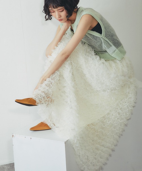 ANOTHER S（アナザーエス）の「ティアードチュールロングスカート（スカート・レディース・ブラック/アイボリー・FREE）」の16枚目の写真