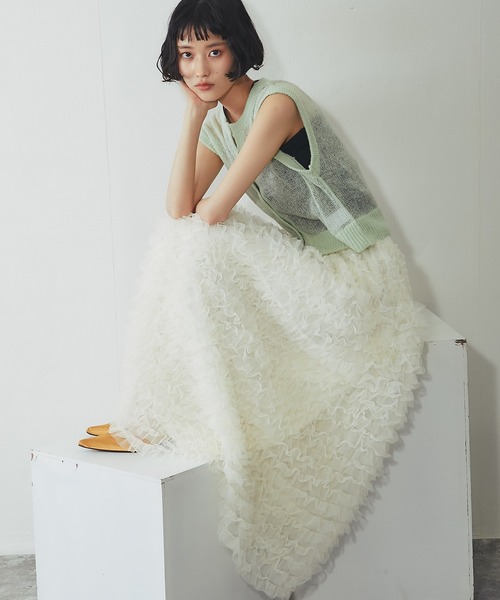 ANOTHER S（アナザーエス）の「ティアードチュールロングスカート（スカート・レディース・ブラック/アイボリー・FREE）」の18枚目の写真