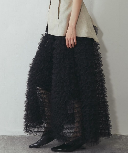 ANOTHER S（アナザーエス）の「ティアードチュールロングスカート（スカート・レディース・ブラック/アイボリー・FREE）」の6枚目の写真