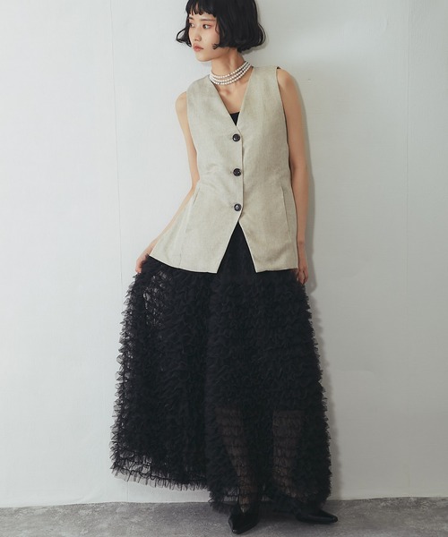 ANOTHER S（アナザーエス）の「ティアードチュールロングスカート（スカート・レディース・ブラック/アイボリー・FREE）」の13枚目の写真