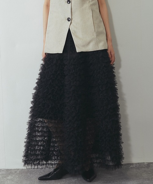 ANOTHER S（アナザーエス）の「ティアードチュールロングスカート（スカート・レディース・ブラック/アイボリー・FREE）」の10枚目の写真