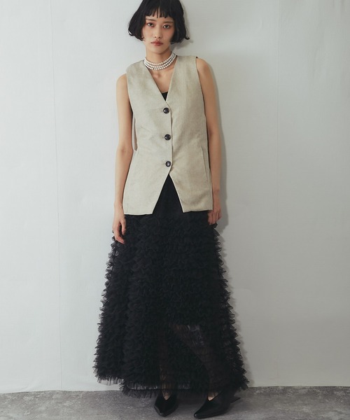 ANOTHER S（アナザーエス）の「ティアードチュールロングスカート（スカート・レディース・ブラック/アイボリー・FREE）」の5枚目の写真