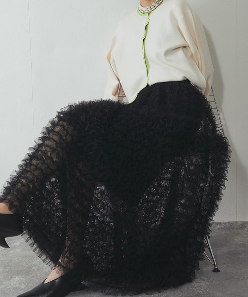 ANOTHER S（アナザーエス）の「ティアードチュールロングスカート（スカート・レディース・ブラック/アイボリー・FREE）」の9枚目の写真