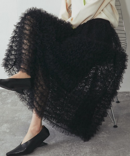 ANOTHER S（アナザーエス）の「ティアードチュールロングスカート（スカート・レディース・ブラック/アイボリー・FREE）」の7枚目の写真