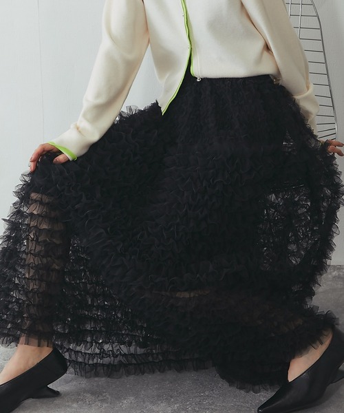 ANOTHER S（アナザーエス）の「ティアードチュールロングスカート（スカート・レディース・ブラック/アイボリー・FREE）」の3枚目の写真