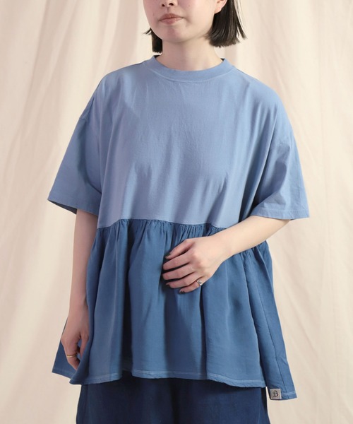 Brocante（ブロカント）の「[Brocante / ブロカント] 30/1ベーシック天竺×リヨセルポプリンエスカリエールTシャツ（Tシャツ/カットソー・レディース・イエロー/ブルー・2）」の2枚目の写真