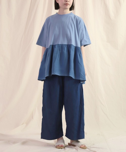 Brocante（ブロカント）の「[Brocante / ブロカント] 30/1ベーシック天竺×リヨセルポプリンエスカリエールTシャツ（Tシャツ/カットソー・レディース・イエロー/ブルー・2）」の4枚目の写真
