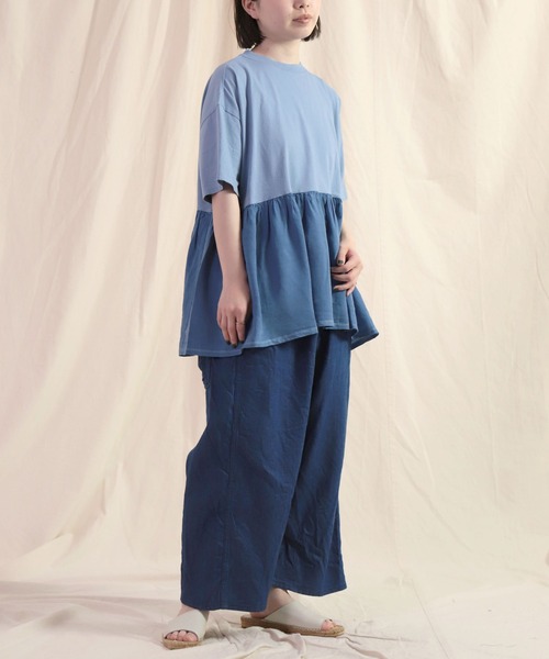 Brocante（ブロカント）の「[Brocante / ブロカント] 30/1ベーシック天竺×リヨセルポプリンエスカリエールTシャツ（Tシャツ/カットソー・レディース・イエロー/ブルー・2）」の5枚目の写真