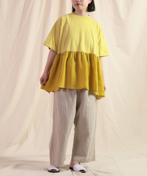 Brocante（ブロカント）の「[Brocante / ブロカント] 30/1ベーシック天竺×リヨセルポプリンエスカリエールTシャツ（Tシャツ/カットソー・レディース・イエロー/ブルー・2）」の9枚目の写真