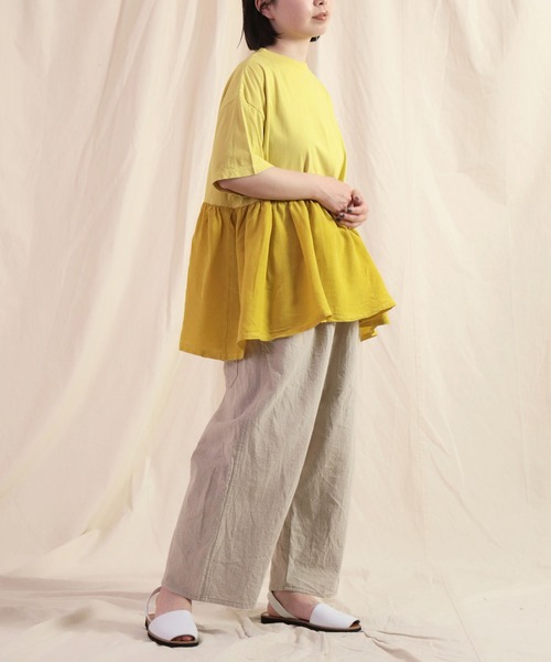 Brocante（ブロカント）の「[Brocante / ブロカント] 30/1ベーシック天竺×リヨセルポプリンエスカリエールTシャツ（Tシャツ/カットソー・レディース・イエロー/ブルー・2）」の10枚目の写真