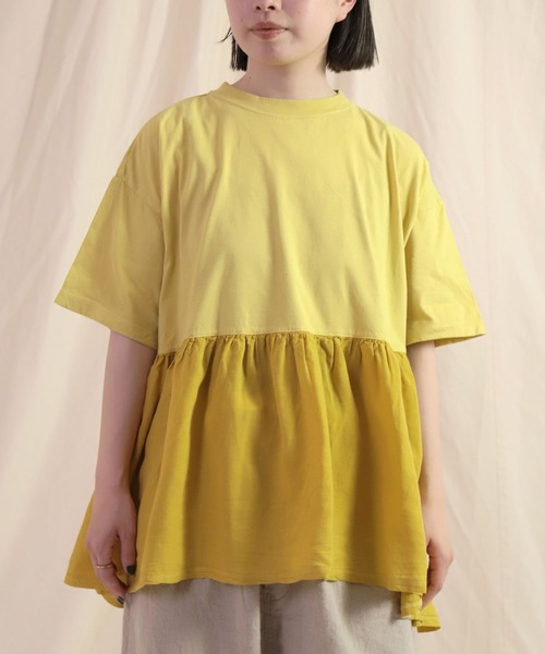 Brocante（ブロカント）の「[Brocante / ブロカント] 30/1ベーシック天竺×リヨセルポプリンエスカリエールTシャツ（Tシャツ/カットソー・レディース・イエロー/ブルー・2）」の8枚目の写真