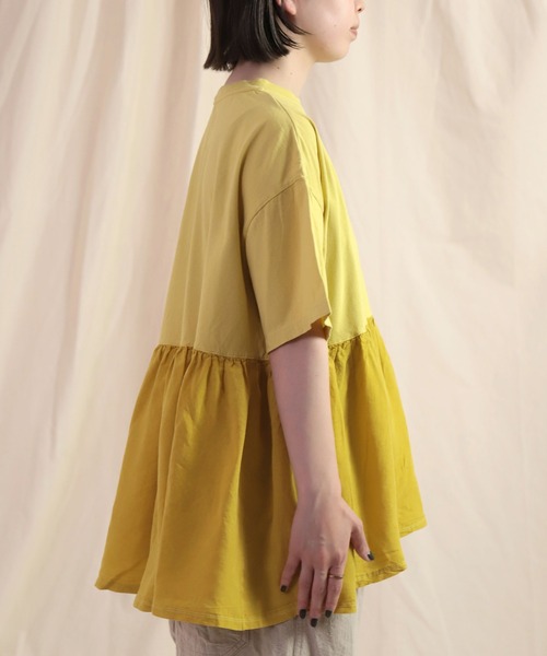 Brocante（ブロカント）の「[Brocante / ブロカント] 30/1ベーシック天竺×リヨセルポプリンエスカリエールTシャツ（Tシャツ/カットソー・レディース・イエロー/ブルー・2）」の13枚目の写真