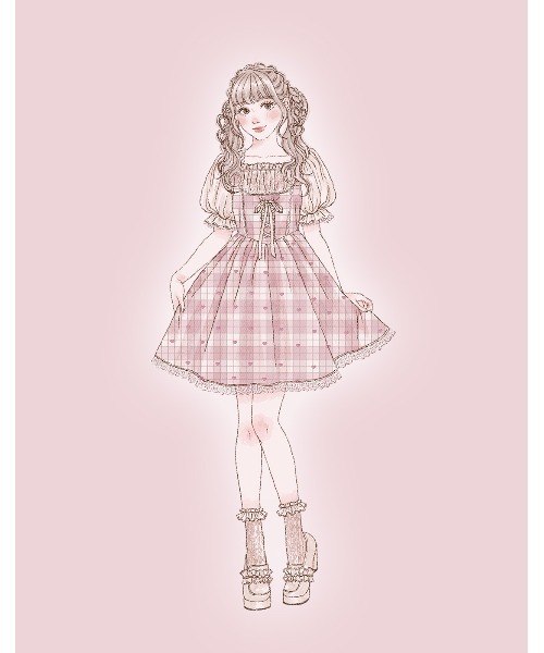 mellfy memory(メルフィーメモリー)の「Sweet heart love check onepiece(ワンピース・レディース・ベージュ/ピンク・S/M)」の5枚目の写真