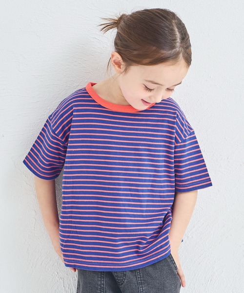 pairmanon(ペアマノン)の「【綿100%】ユニセックス バックタグ付き 配色ボーダー半袖Tシャツ(Tシャツ/カットソー・キッズ・ピンク/ブルー/グリーン/ライトブルー・140/150/90/100/110/120/130)」の4枚目の写真