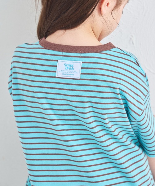 pairmanon(ペアマノン)の「【綿100%】ユニセックス バックタグ付き 配色ボーダー半袖Tシャツ(Tシャツ/カットソー・キッズ・ピンク/ブルー/グリーン/ライトブルー・140/150/90/100/110/120/130)」の6枚目の写真