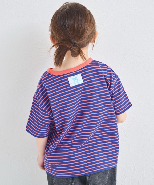 pairmanon(ペアマノン)の「【綿100%】ユニセックス バックタグ付き 配色ボーダー半袖Tシャツ(Tシャツ/カットソー・キッズ・ピンク/ブルー/グリーン/ライトブルー・140/150/90/100/110/120/130)」の9枚目の写真