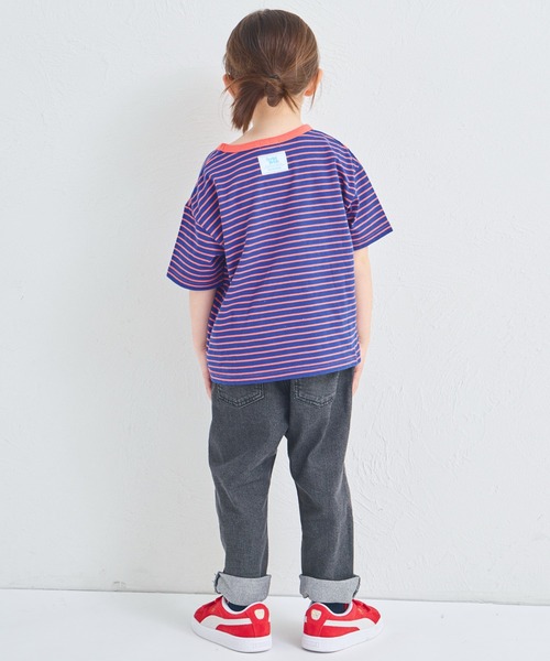 pairmanon(ペアマノン)の「【綿100%】ユニセックス バックタグ付き 配色ボーダー半袖Tシャツ(Tシャツ/カットソー・キッズ・ピンク/ブルー/グリーン/ライトブルー・140/150/90/100/110/120/130)」の12枚目の写真