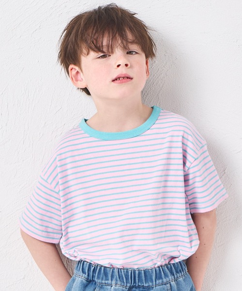 pairmanon(ペアマノン)の「【綿100%】ユニセックス バックタグ付き 配色ボーダー半袖Tシャツ(Tシャツ/カットソー・キッズ・ピンク/ブルー/グリーン/ライトブルー・140/150/90/100/110/120/130)」の13枚目の写真