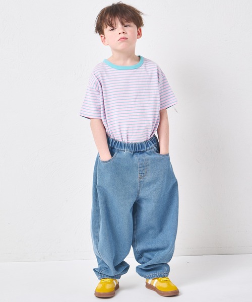 pairmanon(ペアマノン)の「【綿100%】ユニセックス バックタグ付き 配色ボーダー半袖Tシャツ(Tシャツ/カットソー・キッズ・ピンク/ブルー/グリーン/ライトブルー・140/150/90/100/110/120/130)」の14枚目の写真