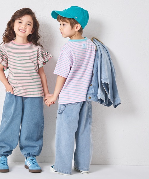pairmanon(ペアマノン)の「【綿100%】ユニセックス バックタグ付き 配色ボーダー半袖Tシャツ(Tシャツ/カットソー・キッズ・ピンク/ブルー/グリーン/ライトブルー・140/150/90/100/110/120/130)」の18枚目の写真