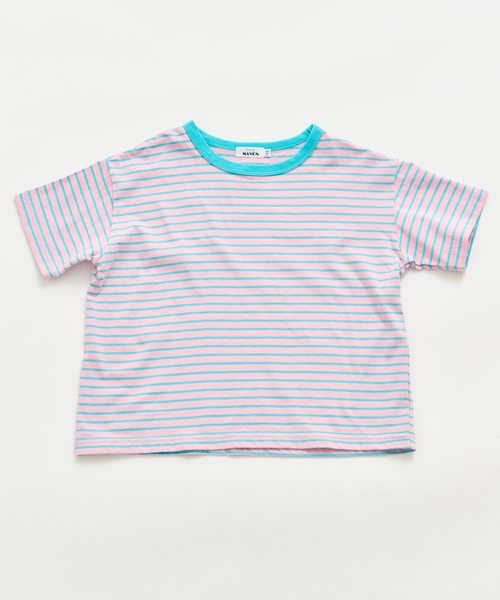 pairmanon(ペアマノン)の「【綿100%】ユニセックス バックタグ付き 配色ボーダー半袖Tシャツ(Tシャツ/カットソー・キッズ・ピンク/ブルー/グリーン/ライトブルー・140/150/90/100/110/120/130)」の19枚目の写真