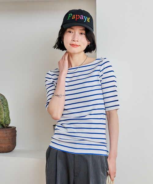 FREAK'S STORE(フリークスストア)の「コットンモダール 半袖ボーダーTシャツ/ボートネックロンT(Tシャツ/カットソー・レディース・グレー/ブルー/ブラック/レッド/グリーン/ベージュ/ネイビー・SMALL/MEDIUM)」の21枚目の写真