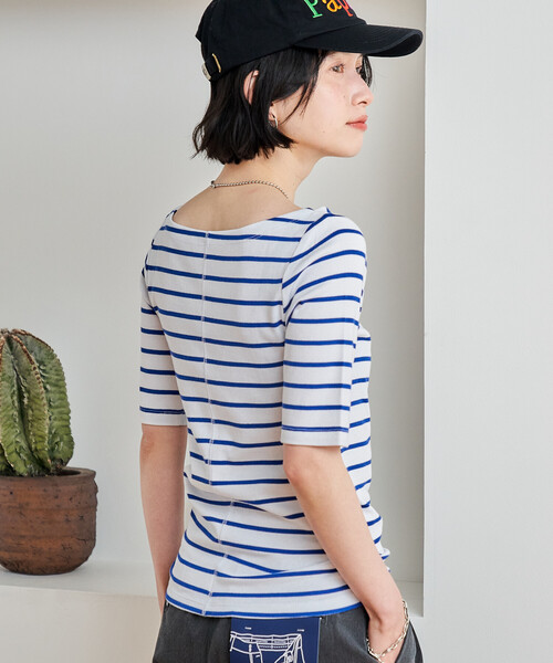 FREAK'S STORE(フリークスストア)の「コットンモダール 半袖ボーダーTシャツ/ボートネックロンT(Tシャツ/カットソー・レディース・グレー/ブルー/ブラック/レッド/グリーン/ベージュ/ネイビー・SMALL/MEDIUM)」の20枚目の写真