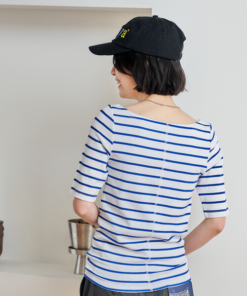 FREAK'S STORE(フリークスストア)の「コットンモダール 半袖ボーダーTシャツ/ボートネックロンT(Tシャツ/カットソー・レディース・グレー/ブルー/ブラック/レッド/グリーン/ベージュ/ネイビー・SMALL/MEDIUM)」の18枚目の写真