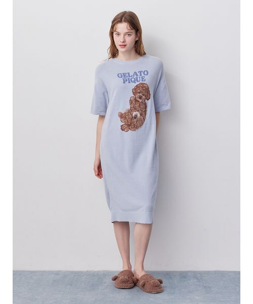 gelato pique（ジェラートピケ）の「ドッグジャガードワンピース（ルームワンピース・レディース・ブルー/ライトピンク/クリーム・F）」の2枚目の写真