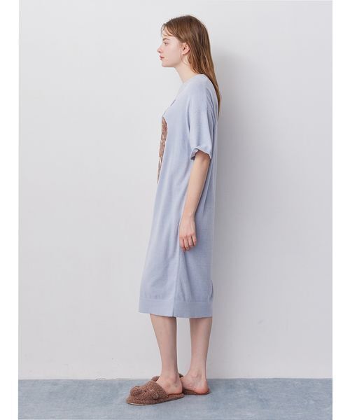 gelato pique（ジェラートピケ）の「ドッグジャガードワンピース（ルームワンピース・レディース・ブルー/ライトピンク/クリーム・F）」の7枚目の写真