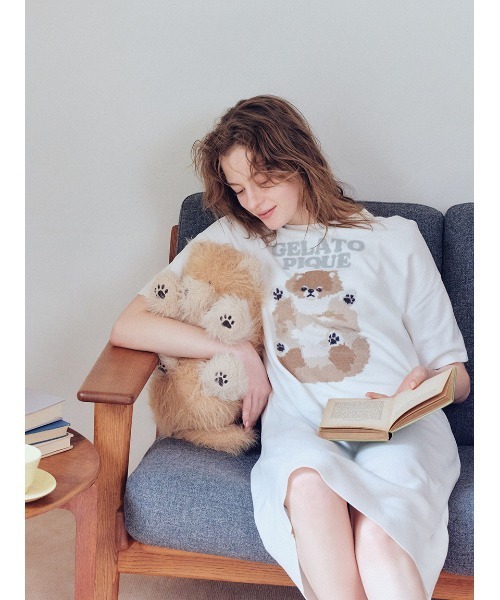 gelato pique（ジェラートピケ）の「ドッグジャガードワンピース（ルームワンピース・レディース・ブルー/ライトピンク/クリーム・F）」の13枚目の写真