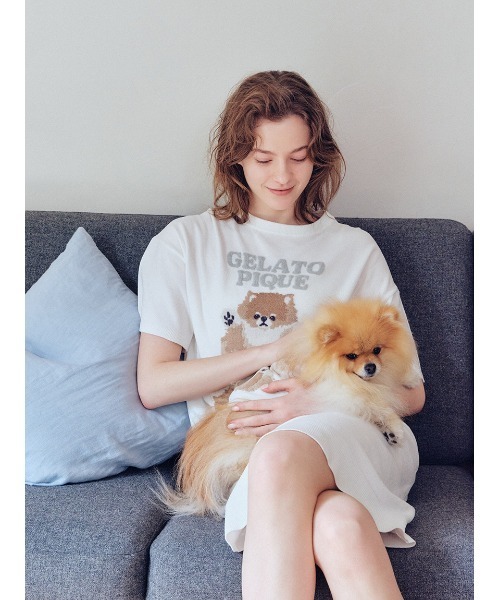 gelato pique（ジェラートピケ）の「ドッグジャガードワンピース（ルームワンピース・レディース・ブルー/ライトピンク/クリーム・F）」の14枚目の写真