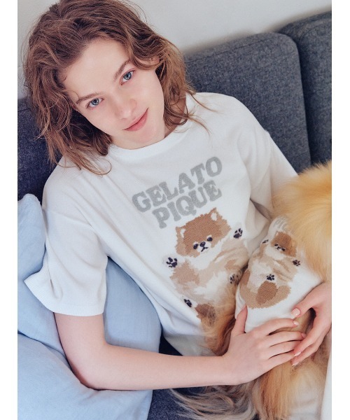 gelato pique（ジェラートピケ）の「ドッグジャガードワンピース（ルームワンピース・レディース・ブルー/ライトピンク/クリーム・F）」の15枚目の写真