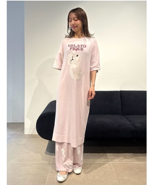 gelato pique（ジェラートピケ）の「ドッグジャガードワンピース（ルームワンピース・レディース・ブルー/ライトピンク/クリーム・F）」の16枚目の写真