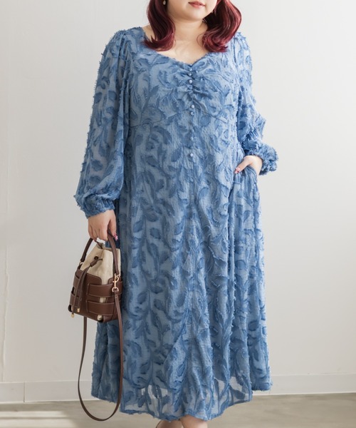 CLETTE(クレット)の「CLETTEオリジナルハートネックリーフフリンジワンピース(ワンピース・レディース・ブルー/ブラック/ピンク・4L/3L/LL)」の3枚目の写真