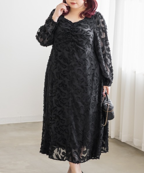 CLETTE(クレット)の「CLETTEオリジナルハートネックリーフフリンジワンピース(ワンピース・レディース・ブルー/ブラック/ピンク・4L/3L/LL)」の4枚目の写真