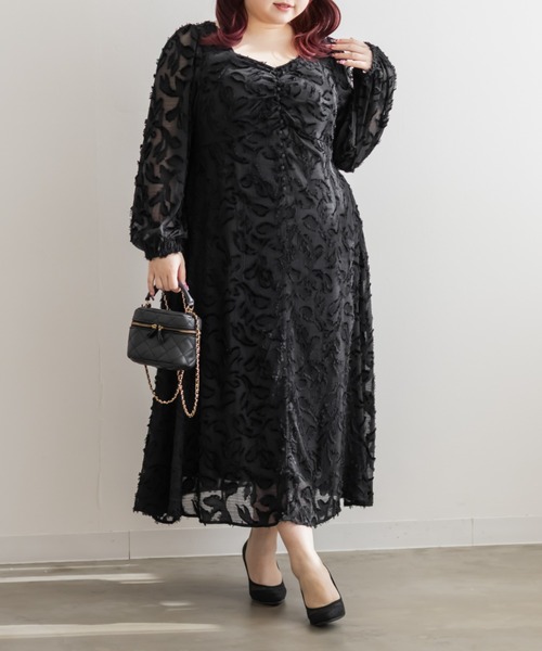 CLETTE(クレット)の「CLETTEオリジナルハートネックリーフフリンジワンピース(ワンピース・レディース・ブルー/ブラック/ピンク・4L/3L/LL)」の6枚目の写真