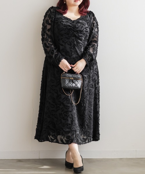CLETTE(クレット)の「CLETTEオリジナルハートネックリーフフリンジワンピース(ワンピース・レディース・ブルー/ブラック/ピンク・4L/3L/LL)」の5枚目の写真