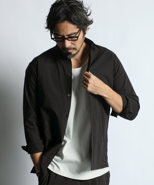 The DUFFER of ST.GEORGE(ザダファーオブセントジョージ)の「SUPER STRETCH FLY-FRONT SHIRT BLOUSON:セットアップ対応 フライフロント スーパーストレッチ シャツブルゾン(シャツ/ブラウス・メンズ・ブラック/ブラウン/ネイビー・MEDIUM/LARGE/X-LARGE)」の1枚目の写真